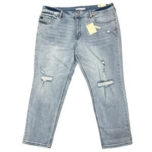 Kancan High Rise Boyfriend Jeans Plus Sz 22 Light Wash Distressed Stretch NEW!